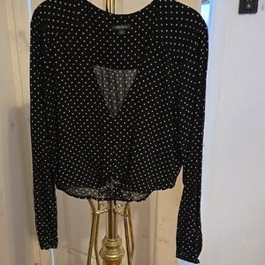 Wild Fable Black Long Sleeve Tie Front Crop Blouse